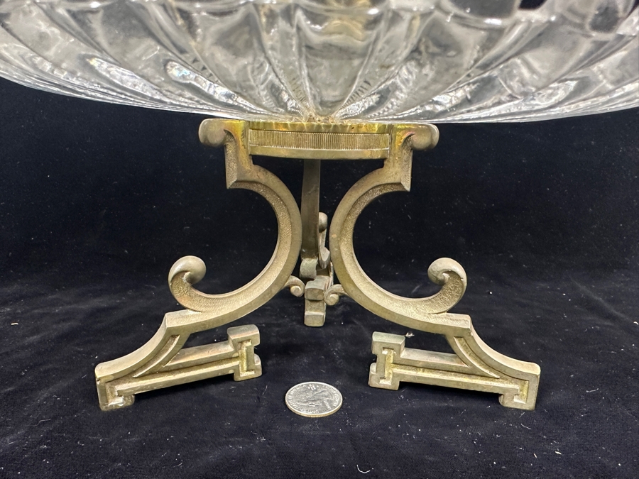 Stunning Vintage Baccarat France Art Nouveau Epergne Centerpiece - Missing Crystal Vase In Center - Signed Baccarat On Base Of Brass Foot 9.5W X 11H [Photo 8]