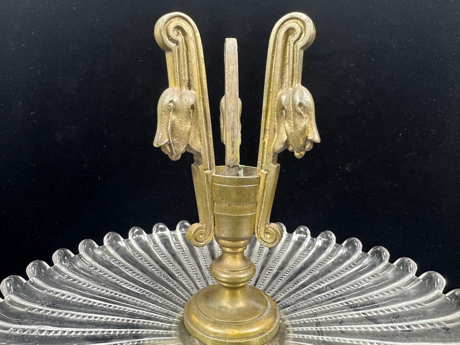 Stunning Vintage Baccarat France Art Nouveau Epergne Centerpiece - Missing Crystal Vase In Center - Signed Baccarat On Base Of Brass Foot 9.5W X 11H [Photo 5]