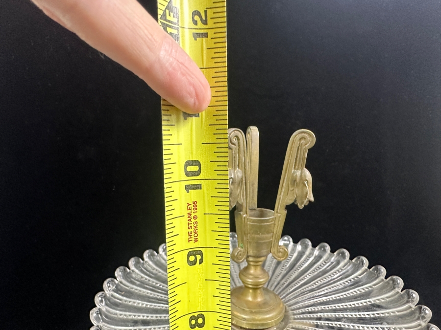 Stunning Vintage Baccarat France Art Nouveau Epergne Centerpiece - Missing Crystal Vase In Center - Signed Baccarat On Base Of Brass Foot 9.5W X 11H [Photo 12]