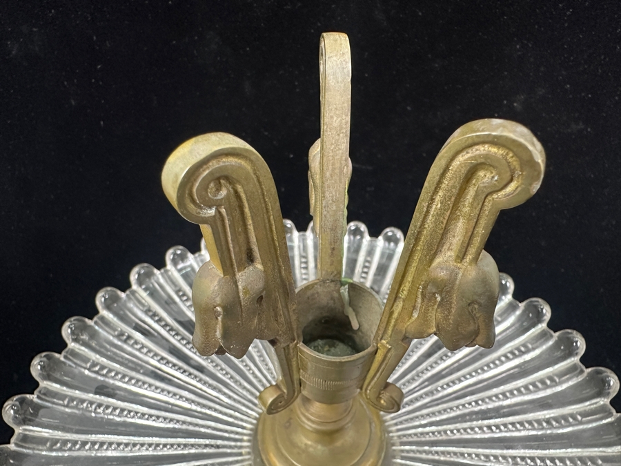 Stunning Vintage Baccarat France Art Nouveau Epergne Centerpiece - Missing Crystal Vase In Center - Signed Baccarat On Base Of Brass Foot 9.5W X 11H [Photo 6]