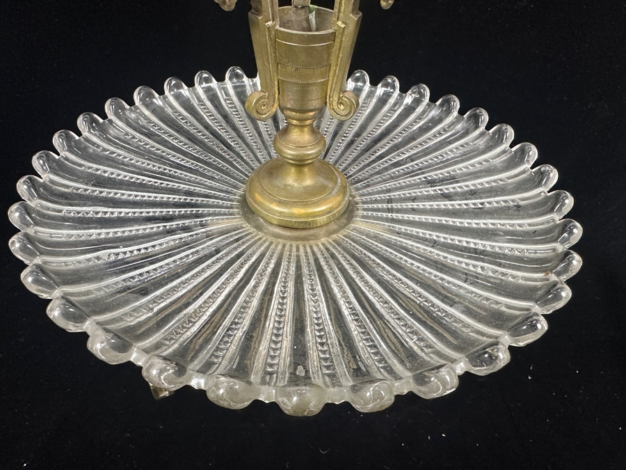 Stunning Vintage Baccarat France Art Nouveau Epergne Centerpiece - Missing Crystal Vase In Center - Signed Baccarat On Base Of Brass Foot 9.5W X 11H [Photo 7]