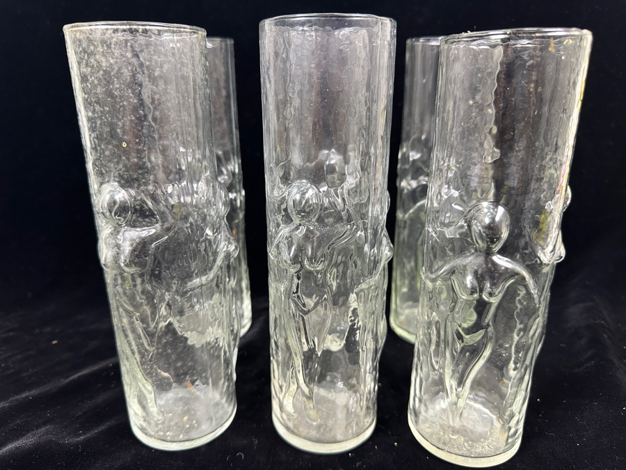 (6) Vintage 1970s 'La Femme' Highball Glasses By Libbey Glass Co. With Embossed Female Figures 8.75'H [Photo 2]