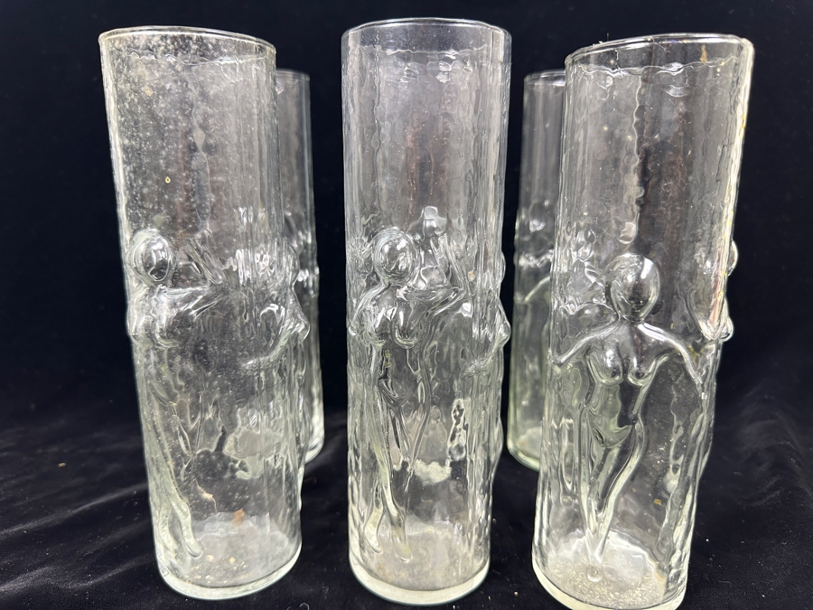 (6) Vintage 1970s 'La Femme' Highball Glasses By Libbey Glass Co. With Embossed Female Figures 8.75'H [Photo 3]