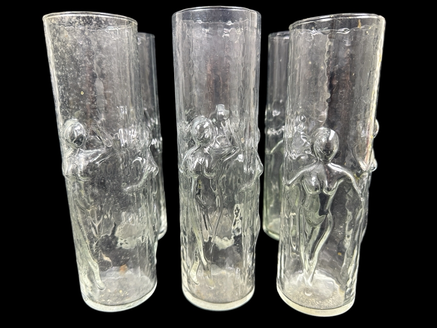 (6) Vintage 1970s 'La Femme' Highball Glasses By Libbey Glass Co. With Embossed Female Figures 8.75'H