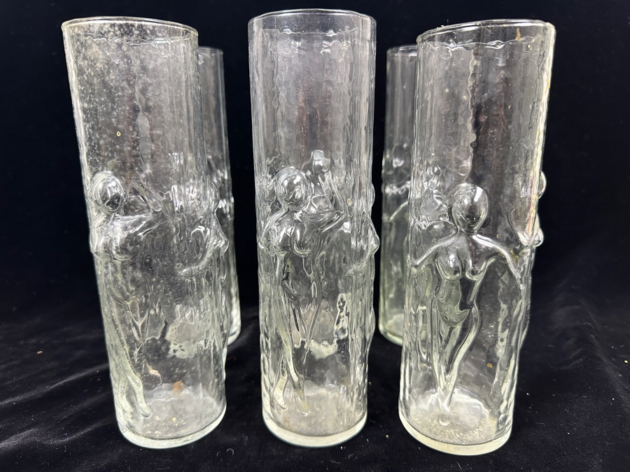 (6) Vintage 1970s 'La Femme' Highball Glasses By Libbey Glass Co. With Embossed Female Figures 8.75'H [Photo 4]