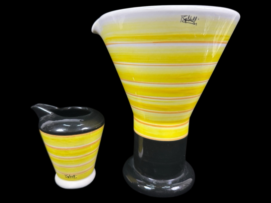 Baldelli Italy Pottery Pitcher 8'H And Creamer 4.5'H