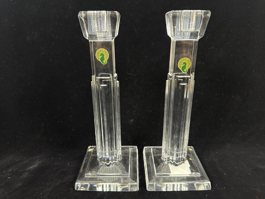 Pair Of New Waterford Crystal Metropolitan Candlesticks Candle Holders 10'H [Photo 2]