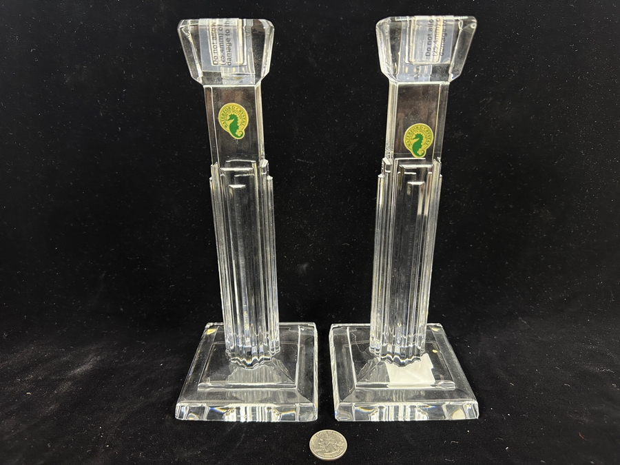 Pair Of New Waterford Crystal Metropolitan Candlesticks Candle Holders 10'H [Photo 3]