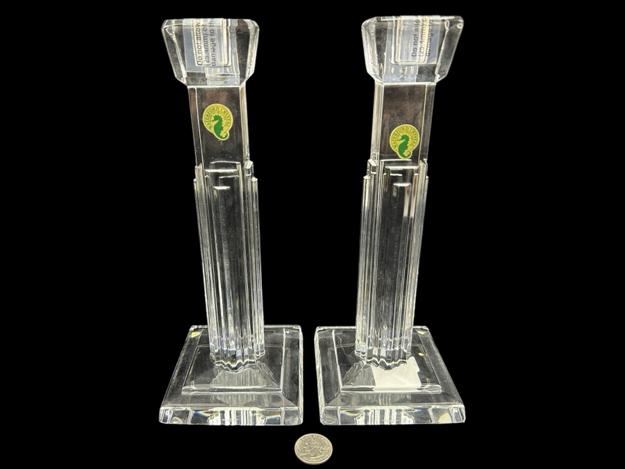 Pair Of New Waterford Crystal Metropolitan Candlesticks Candle Holders 10'H