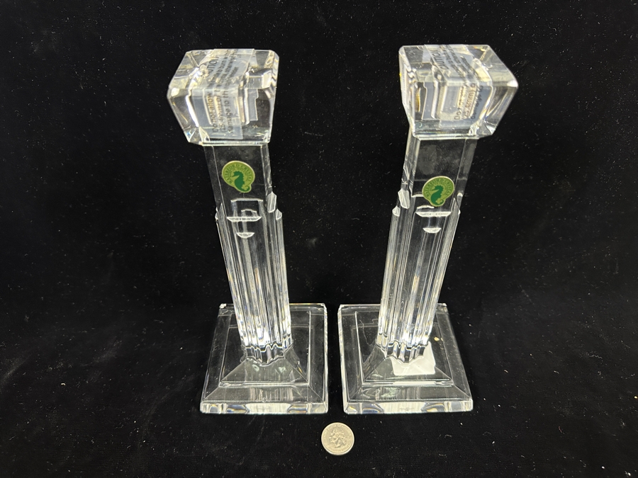 Pair Of New Waterford Crystal Metropolitan Candlesticks Candle Holders 10'H [Photo 4]