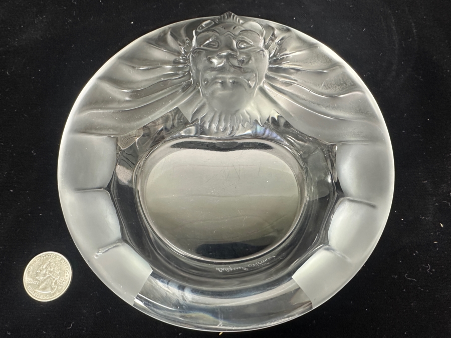 Vintage Lalique France 'Tete De Lion' Ashtray Featuring A Raised Lion's Head Design 6'W [Photo 3]