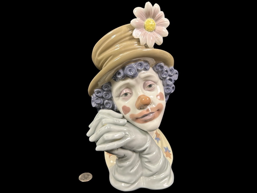 Vintage Lladro 'Melancholy Clown' Porcelain Bust #5542 11.5'H 1989-2000