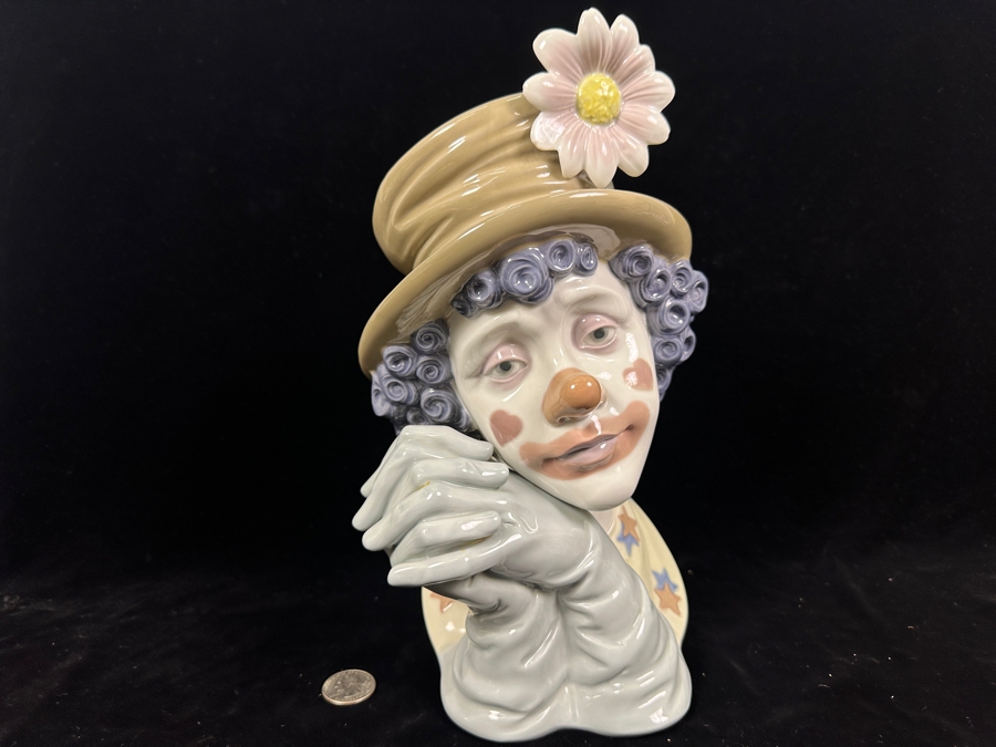 Vintage Lladro 'Melancholy Clown' Porcelain Bust #5542 11.5'H 1989-2000 [Photo 3]