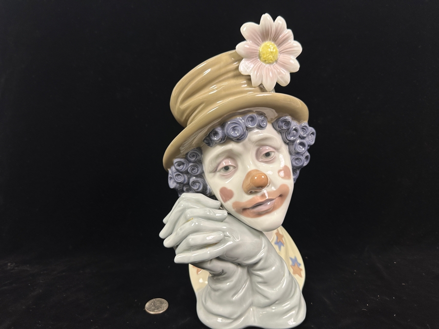 Vintage Lladro 'Melancholy Clown' Porcelain Bust #5542 11.5'H 1989-2000 [Photo 2]