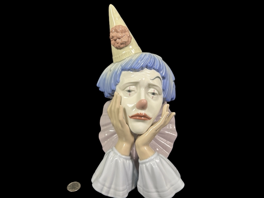 Vintage Lladro 'Clown's Head' Porcelain Bust #5129 12.5'H 1982-2001
