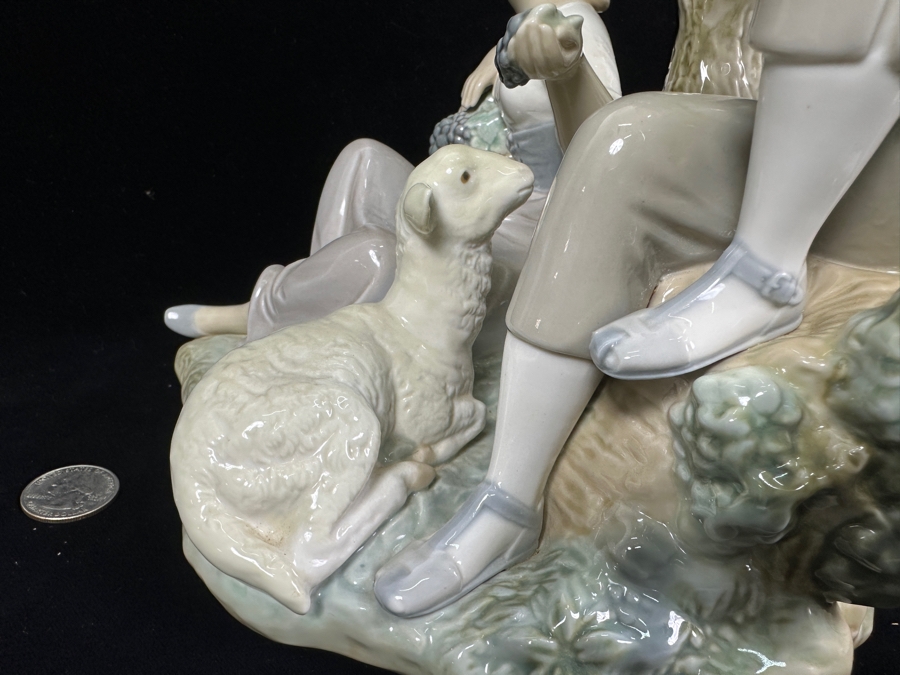 Vintage Lladro 'Pastoral Couple with Lamb' Porcelain Figurine #5047 10.5'H x 10W 1980-1981 [Photo 12]