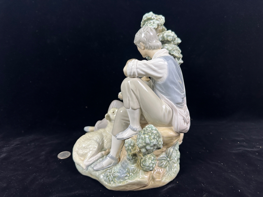 Vintage Lladro 'Pastoral Couple with Lamb' Porcelain Figurine #5047 10.5'H x 10W 1980-1981 [Photo 11]