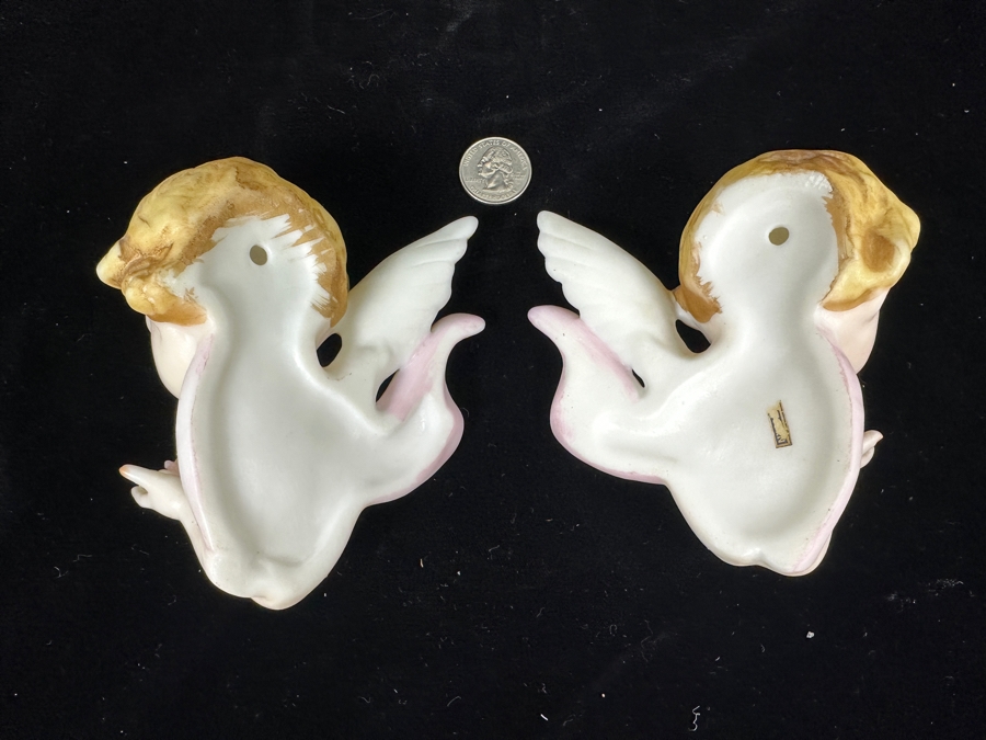 Vintage Pair Of Japanese Porcelain Cherub Wall Hangings 5'H [Photo 4]