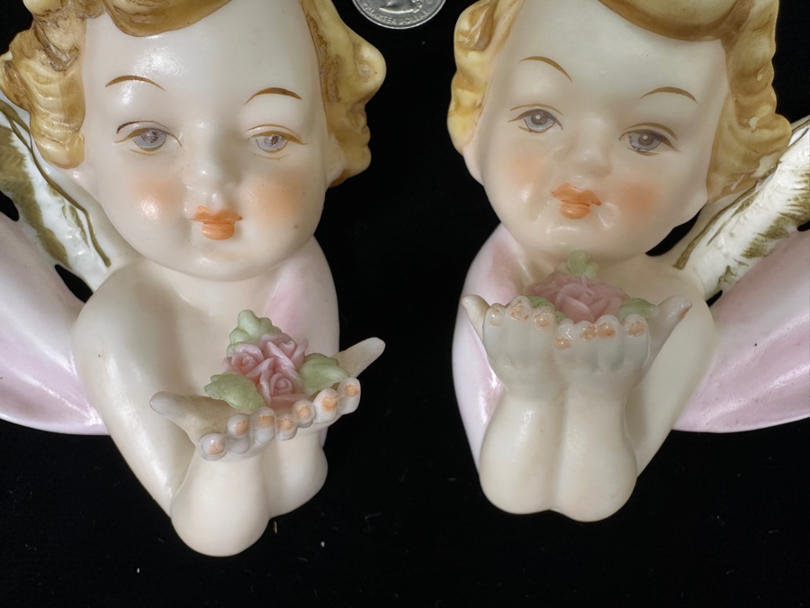 Vintage Pair Of Japanese Porcelain Cherub Wall Hangings 5'H [Photo 3]