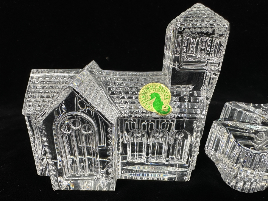Wateford Crystal Lismore Village Church Figurine And Waterford 3 Leaf Clover Shamrock Paperweight [Photo 6]