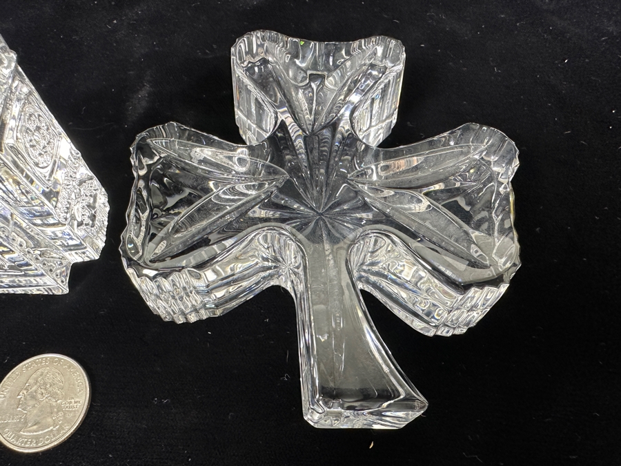 Wateford Crystal Lismore Village Church Figurine And Waterford 3 Leaf Clover Shamrock Paperweight [Photo 4]