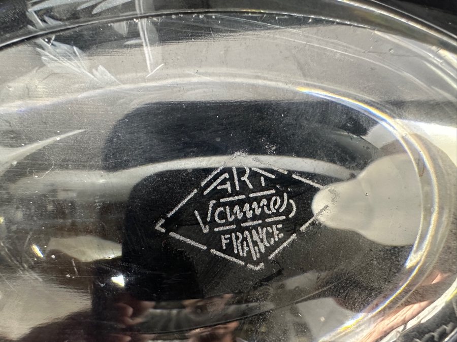 Vintage Art Vannes France Crystal Candy Dish With Frosted Bird Perched On Edge 7.5'W X 2.5'H [Photo 9]