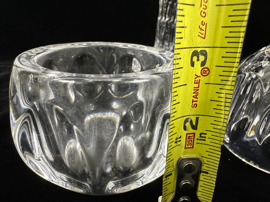 Pair Of Kosta Boda Swedish Crystal Sunflower 7' Candle Votive By Goran Warff And Four Dansk Crystal Candle Votives 2.75'H [Photo 8]