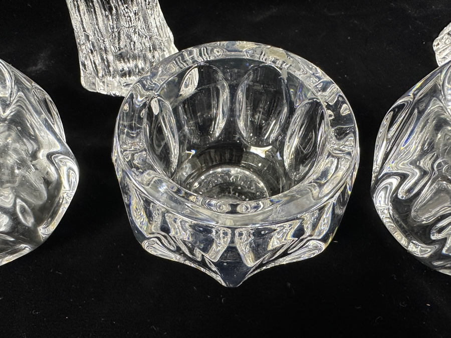 Pair Of Kosta Boda Swedish Crystal Sunflower 7' Candle Votive By Goran Warff And Four Dansk Crystal Candle Votives 2.75'H [Photo 3]