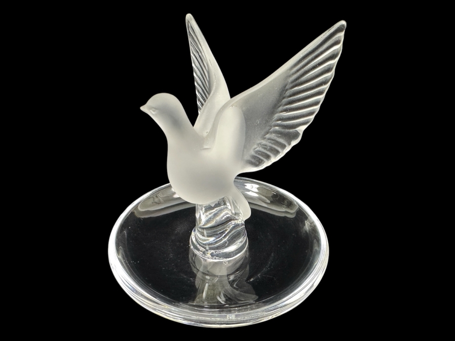 Lalique France Crystal Dove On A Circular Trinket Ring Dish 3.75'W [Photo 1]