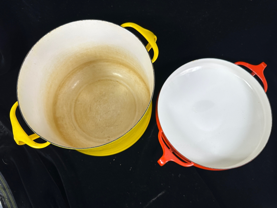 Pair Of Dansk Designs Denmark Kobenstyle Enameled Steel Pots Designed By Jens Quistgaard - Yellow Pot Is 11.5W X 7.75H / Red Pot Is 13.5W [Photo 3]