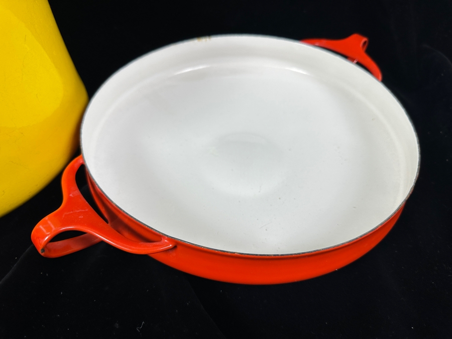 Pair Of Dansk Designs Denmark Kobenstyle Enameled Steel Pots Designed By Jens Quistgaard - Yellow Pot Is 11.5W X 7.75H / Red Pot Is 13.5W [Photo 5]
