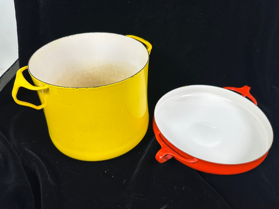Pair Of Dansk Designs Denmark Kobenstyle Enameled Steel Pots Designed By Jens Quistgaard - Yellow Pot Is 11.5W X 7.75H / Red Pot Is 13.5W [Photo 2]