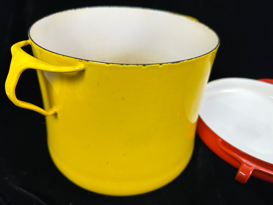 Pair Of Dansk Designs Denmark Kobenstyle Enameled Steel Pots Designed By Jens Quistgaard - Yellow Pot Is 11.5W X 7.75H / Red Pot Is 13.5W [Photo 4]
