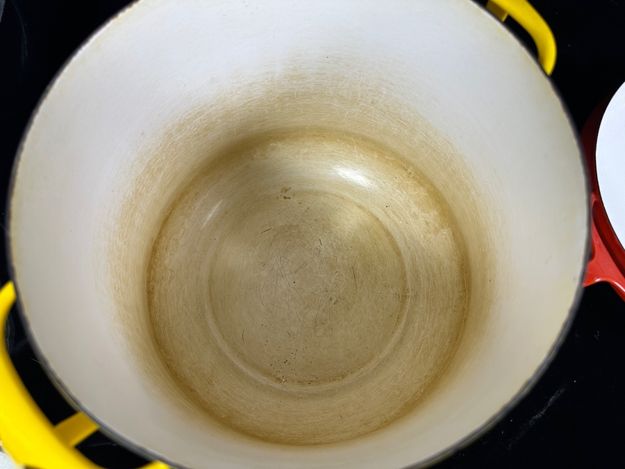 Pair Of Dansk Designs Denmark Kobenstyle Enameled Steel Pots Designed By Jens Quistgaard - Yellow Pot Is 11.5W X 7.75H / Red Pot Is 13.5W [Photo 10]