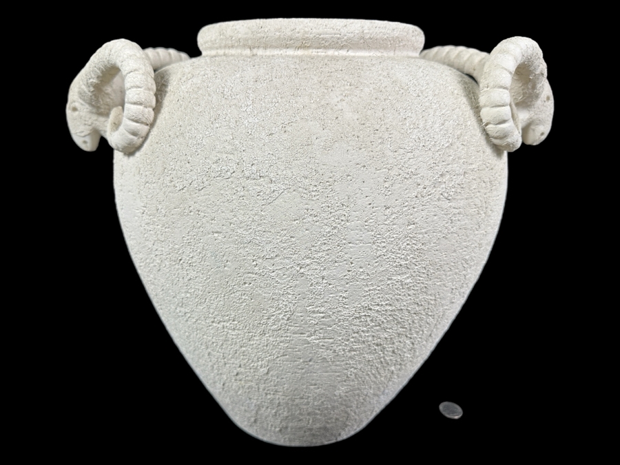 Large Rams Head Handled Flower Pot Vase 15'H [Photo 1]