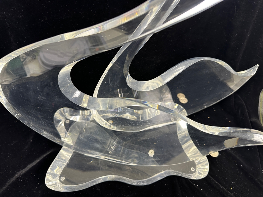 Vintage Lucite Pair Of Swans Sculpture Signed Norman 21W X 11D X 22.5H [Photo 4]
