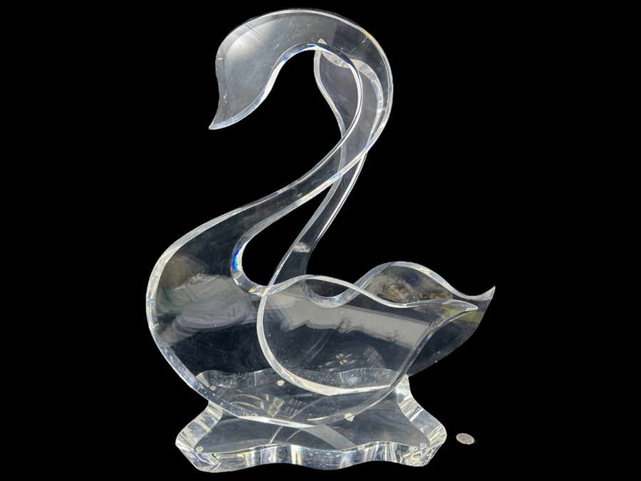 Vintage Lucite Pair Of Swans Sculpture Signed Norman 21W X 11D X 22.5H [Photo 2]