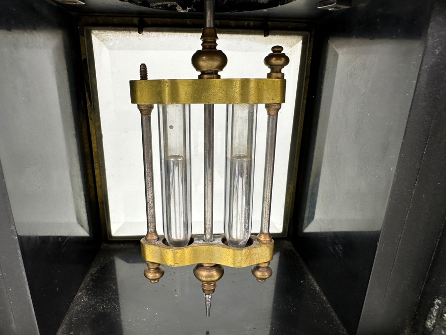 Vintage French Slate And Marble Mantle Clock With Mercury Pendulum - Heavy - Needs Servicing 12.25W X 5D X 15H [Photo 12]