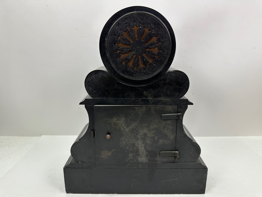 Vintage French Slate And Marble Mantle Clock With Mercury Pendulum - Heavy - Needs Servicing 12.25W X 5D X 15H [Photo 7]