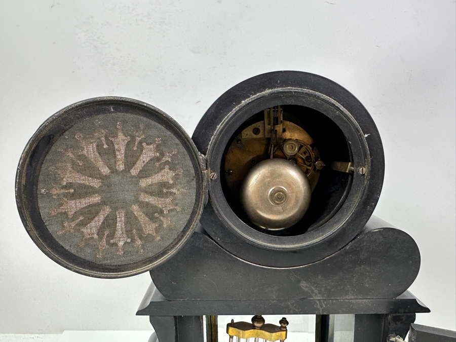 Vintage French Slate And Marble Mantle Clock With Mercury Pendulum - Heavy - Needs Servicing 12.25W X 5D X 15H [Photo 9]