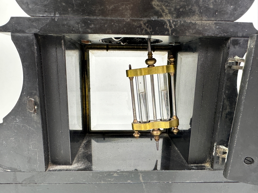 Vintage French Slate And Marble Mantle Clock With Mercury Pendulum - Heavy - Needs Servicing 12.25W X 5D X 15H [Photo 8]