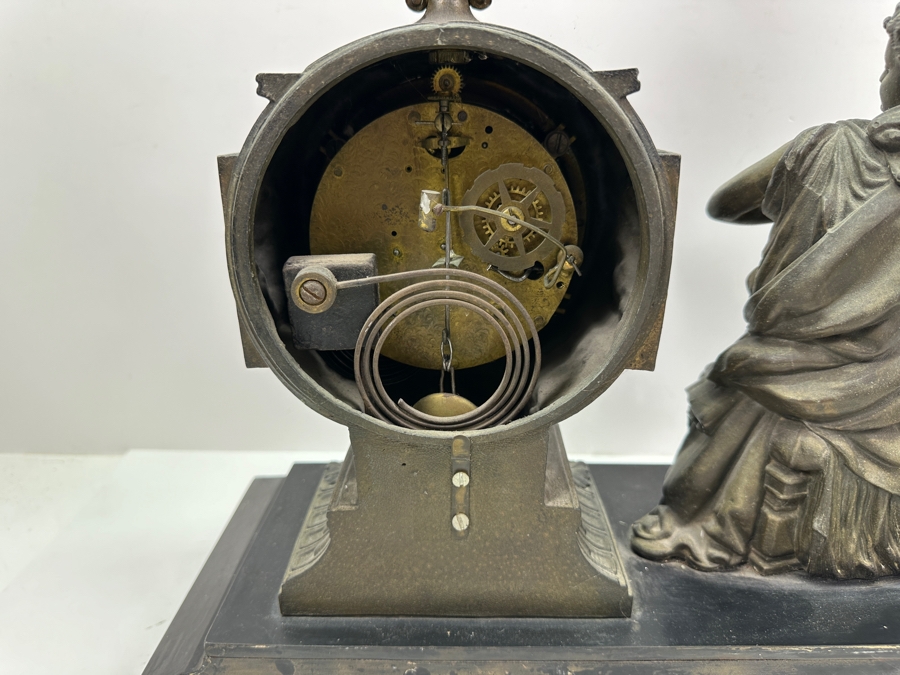 Antique Figural Mantel Clock By The Ansonia Clock Company With Bronze Finish Cast Metal Case - Needs Servicing - 20W X 8D X 14.5H [Photo 14]