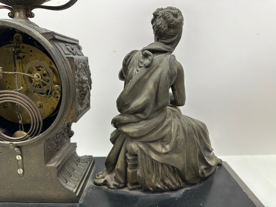 Antique Figural Mantel Clock By The Ansonia Clock Company With Bronze Finish Cast Metal Case - Needs Servicing - 20W X 8D X 14.5H [Photo 12]