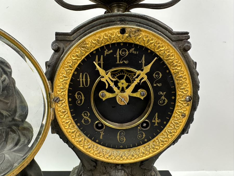 Antique Figural Mantel Clock By The Ansonia Clock Company With Bronze Finish Cast Metal Case - Needs Servicing - 20W X 8D X 14.5H [Photo 8]