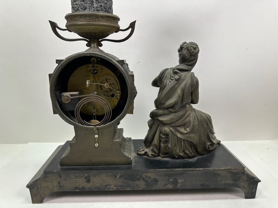 Antique Figural Mantel Clock By The Ansonia Clock Company With Bronze Finish Cast Metal Case - Needs Servicing - 20W X 8D X 14.5H [Photo 11]