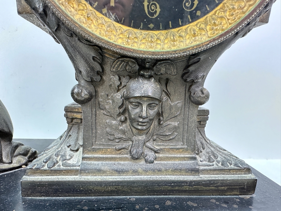 Antique Figural Mantel Clock By The Ansonia Clock Company With Bronze Finish Cast Metal Case - Needs Servicing - 20W X 8D X 14.5H [Photo 7]