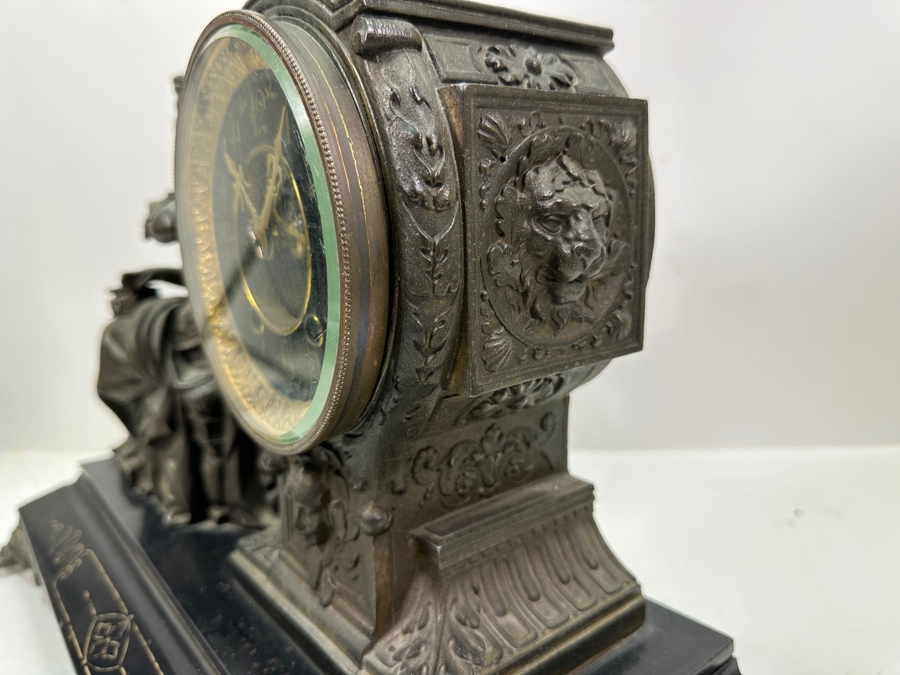 Antique Figural Mantel Clock By The Ansonia Clock Company With Bronze Finish Cast Metal Case - Needs Servicing - 20W X 8D X 14.5H [Photo 10]