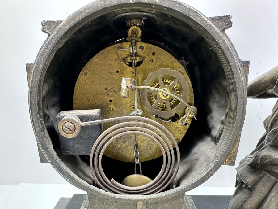 Antique Figural Mantel Clock By The Ansonia Clock Company With Bronze Finish Cast Metal Case - Needs Servicing - 20W X 8D X 14.5H [Photo 13]