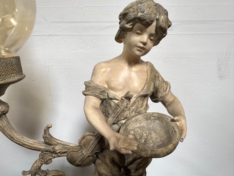 Vintage Pair Of French Painted Cast Metal Table Lamps 21H [Photo 4]