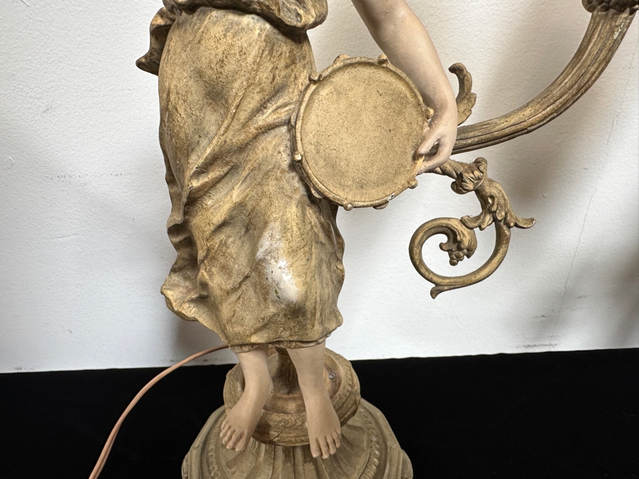 Vintage Pair Of French Painted Cast Metal Table Lamps 21H [Photo 9]